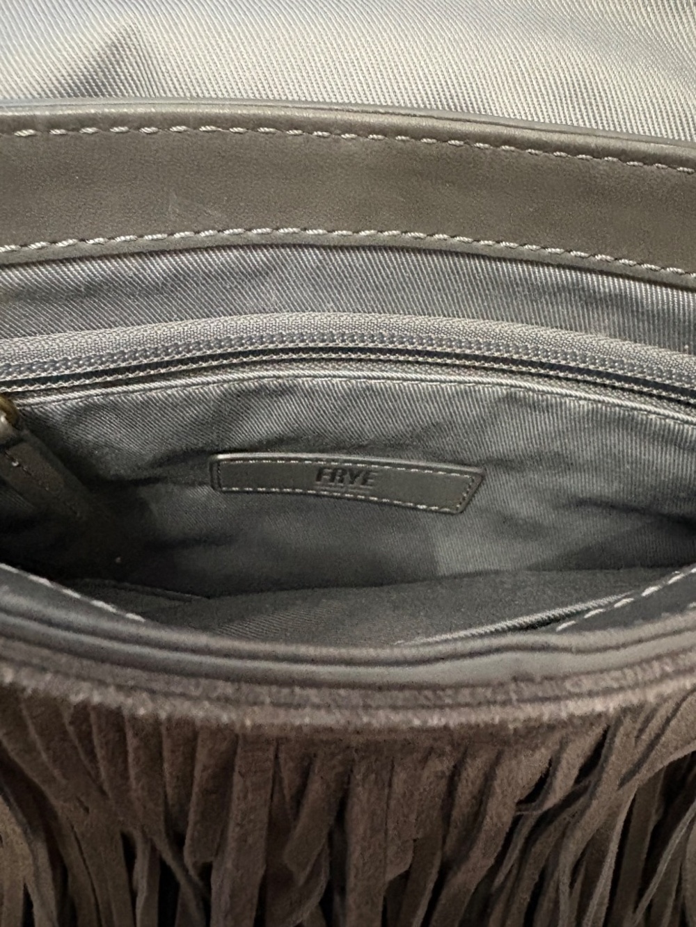 FRYE Ray Fringe Crossbody Saddlebag - Suede/Leather - Picture 6 of 9
